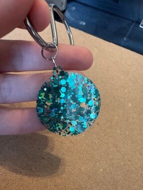 Glitter Pet ID Tag Keychain - Teal Sparkle
